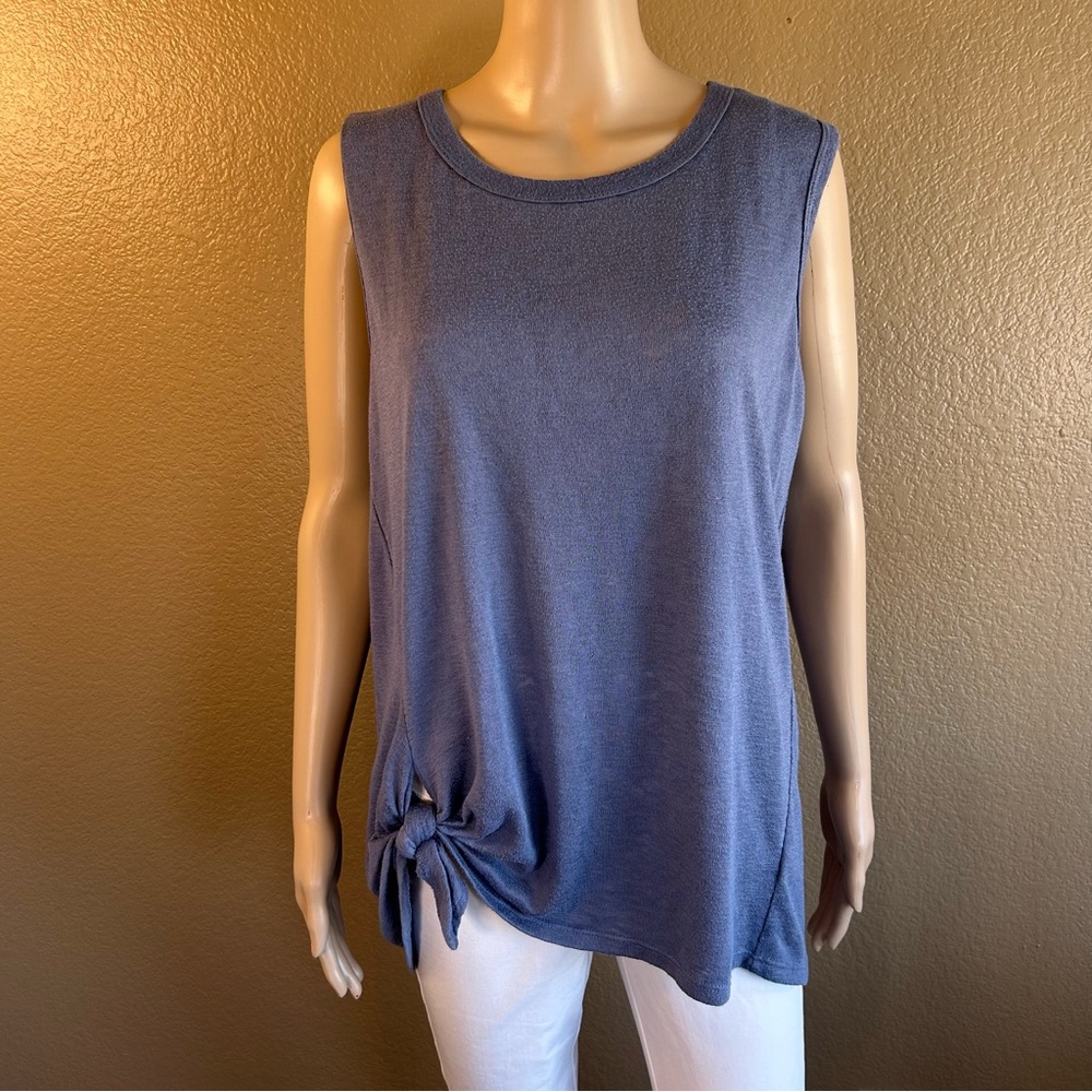 Bobeau Womens XL Blue Sleeveless Tie Front Top Casual Knit Stretch Lightweight